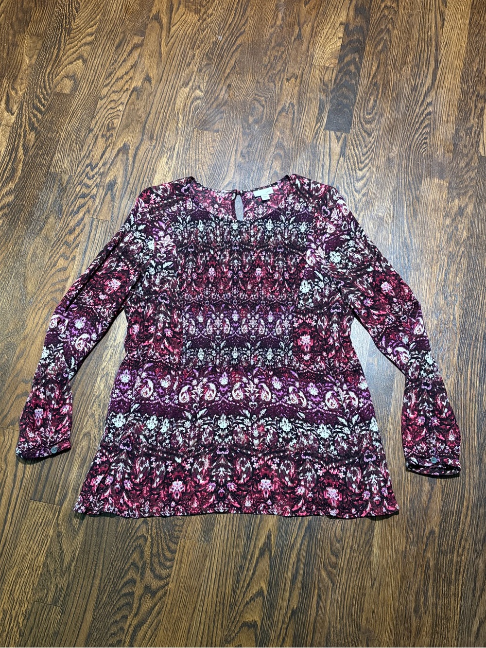 J. Jill Burgundy and Pink Floral Long-Sleeve Tee